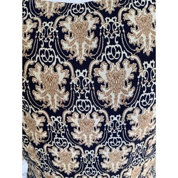 Blu Pepper Dress Black Tan Cap Sleeves Size Medium Zip Back Geometric - Picture 7 of 12